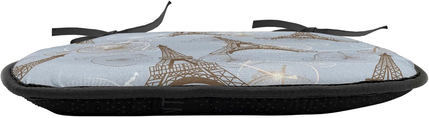 Ambesonne Eiffel Chair Seating Cushion Set of 2, Retro Style Abstract Composition with Bicycles and Paris City Landmark, Anti-Slip Seat Padding for Kitchen & Patio, 16"x16", Brown Pale Blue