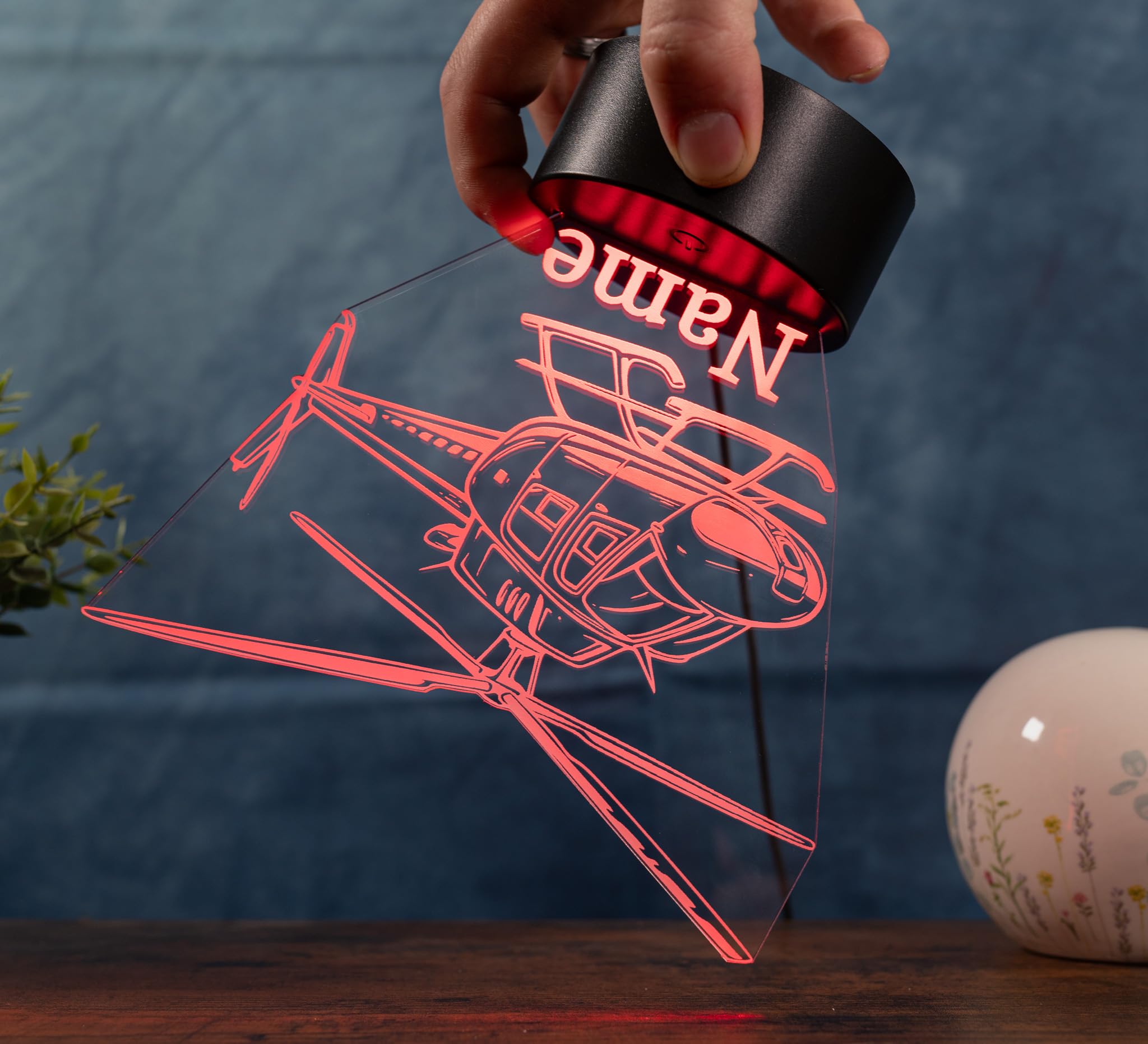 Helikopter Lampe personalisiert – LED Nachtlicht mit Name | Hubschrauber Geschenk Kinderzimmer Deko | Helicopter Light für Jungen, Männer & Luftfahrt-Fans