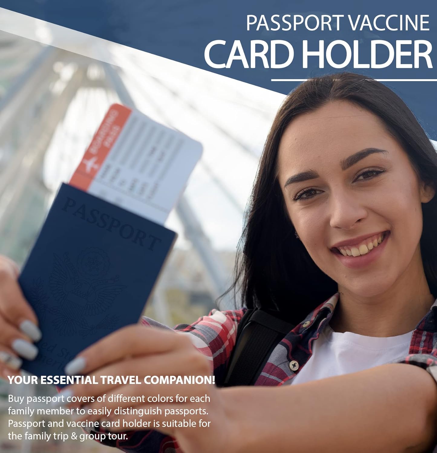 Passport Holder Vaccine Card Cover - Passport Wallet and Vaccine Card Case Protector Combo - Rfid Blocking Leather Vaccination Card Protector Waterproof - Para Pasaporte Men Women - Thin Blue Pasport Book Covers Travel Accessories Document Organizer : Clothing, Shoes & Jewelry