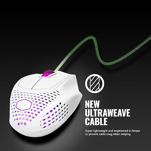 Vista 6 de Cooler Master MM720 White Glossy Lightweight Gaming Mouse with Ultraweave Cable, 16000 DPI Optical Sensor, RGB and Unique Claw Grip