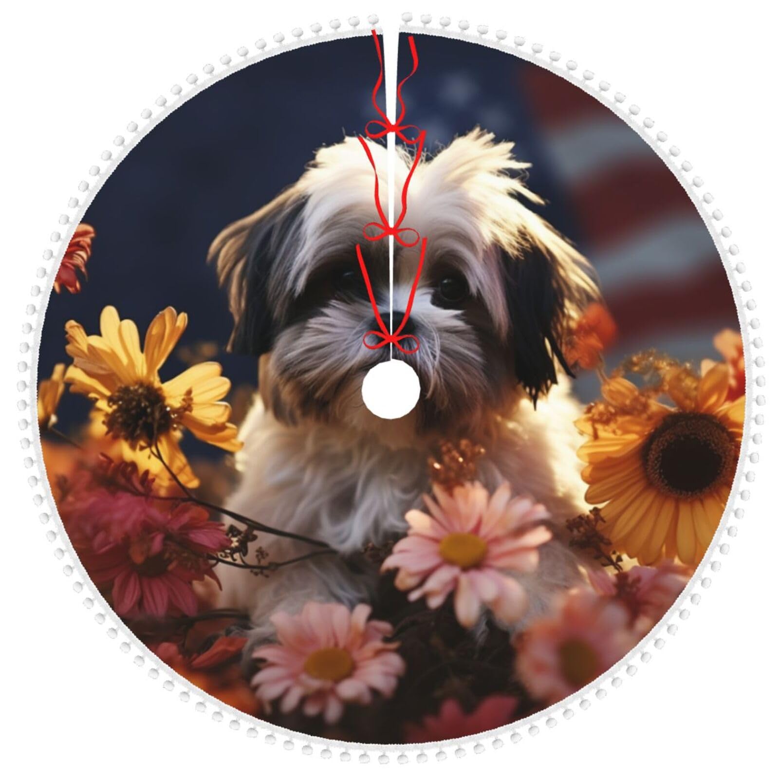 Tapis de sapin chic Shih Tzu en peluche douce de 122cm