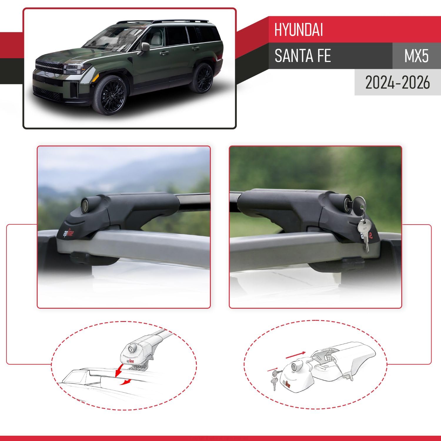 Kompatybilny z Hyundai Santa Fe (MX5) 2024-2026 ACE-1 Model Aluminiowe poprzeczki dachowe Czarny 3 szt.