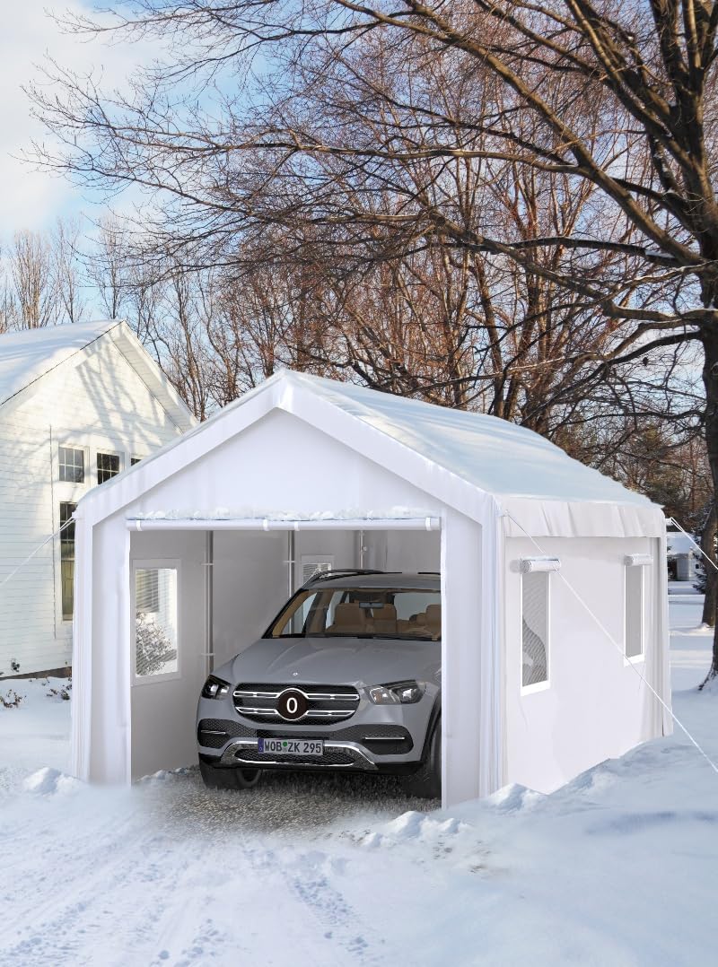 Hipicute 12x20x11 Ft Heavy-Duty Portable Garage with Canopy Top, Front and Back Doors, Roll-Up Windows, Carport Reinforced Structure for Cars, Trucks, Boats, and Parties - Gray.