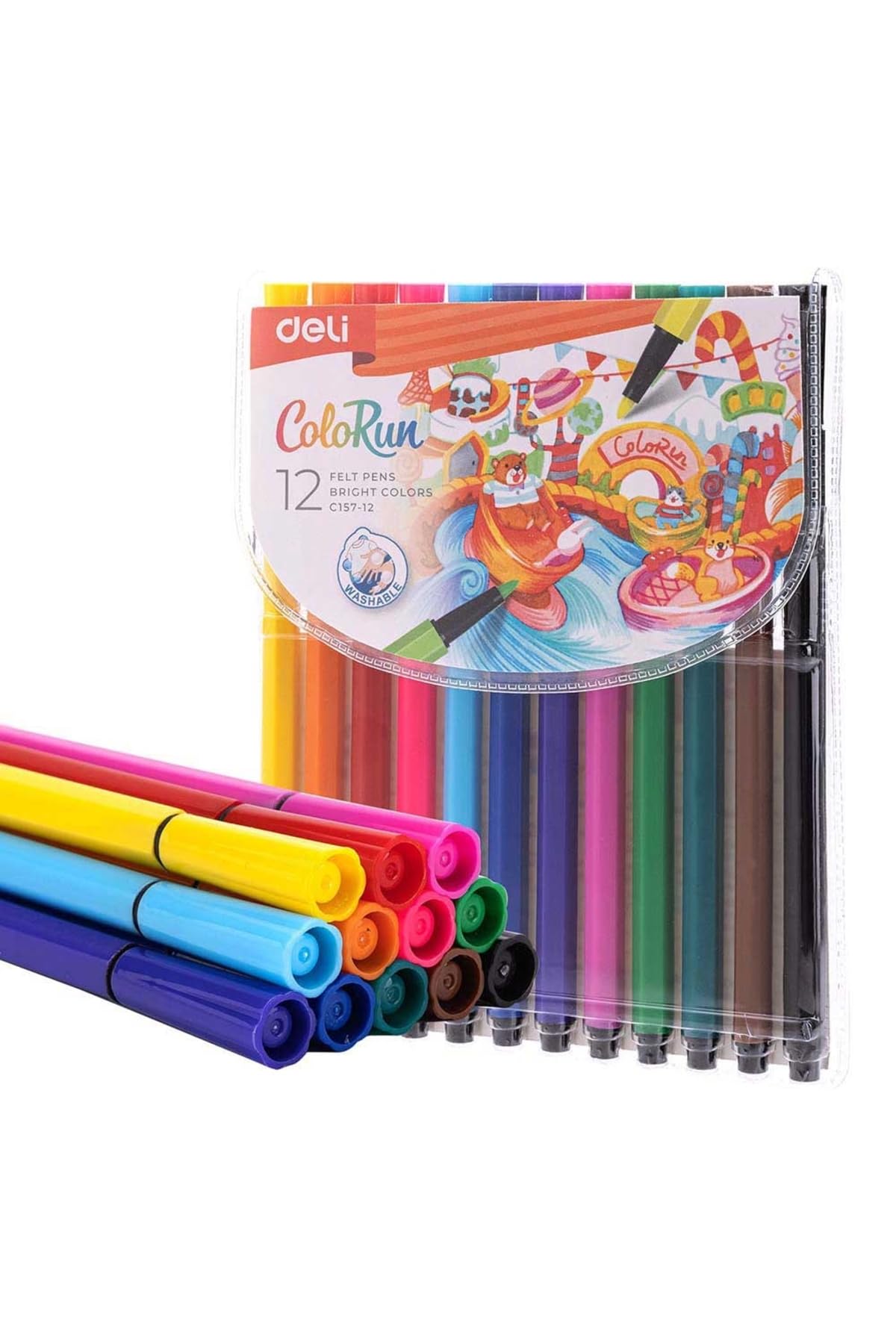 Deli Hexagonal Plastik Kutu Keçeli Kalem 12'li ColoRun