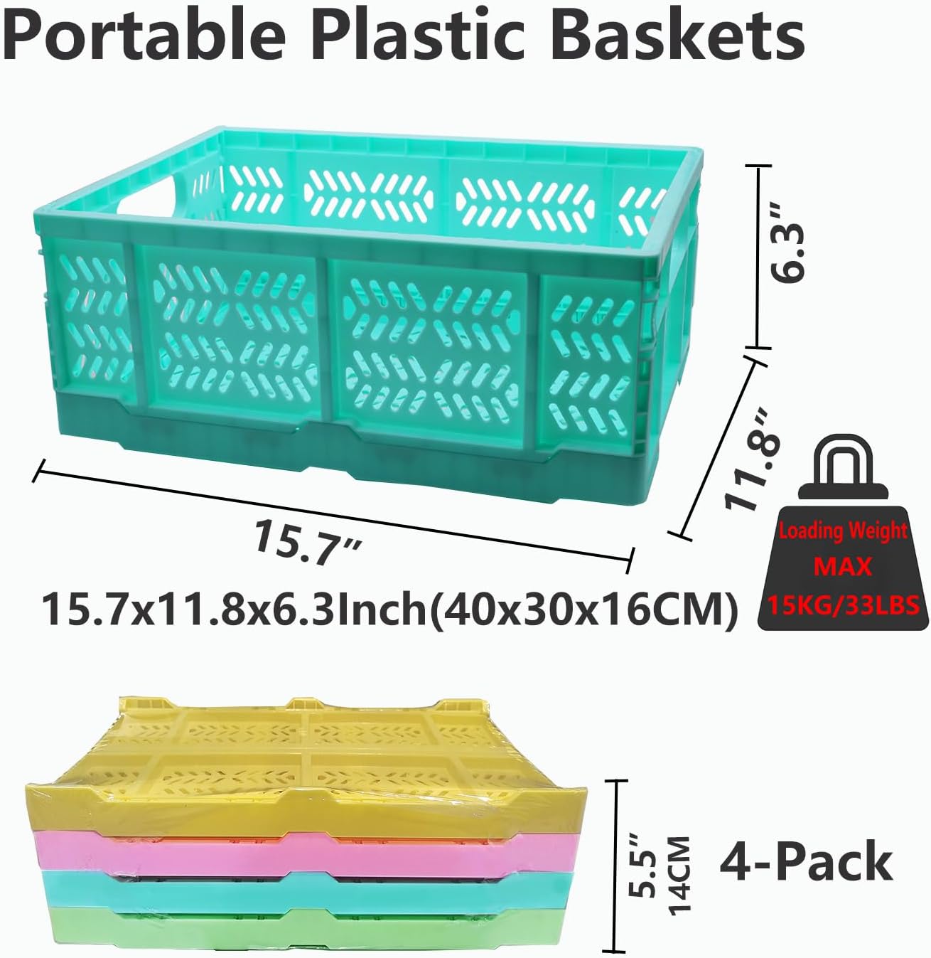 4 Pack 20L Large Closet Storage Baskets Bins for Shelves | Foldable Closet Organizers and Storage with Handles Home Organization | Plastic Collapsible Baskets for Organizing Clothes Toy Nursery