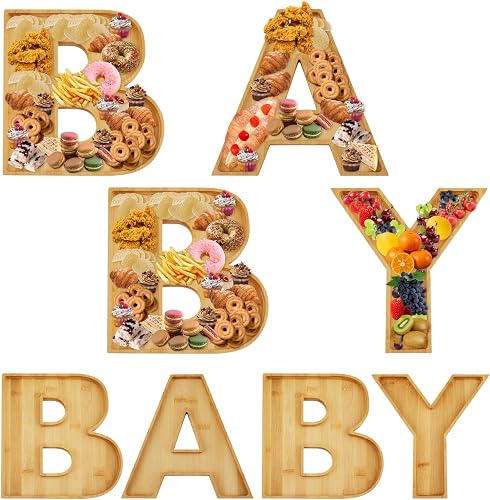 4pcs Baby Wooden Letter Charcuterie Board Box, Fillable Food Trays Candy Cupcake
