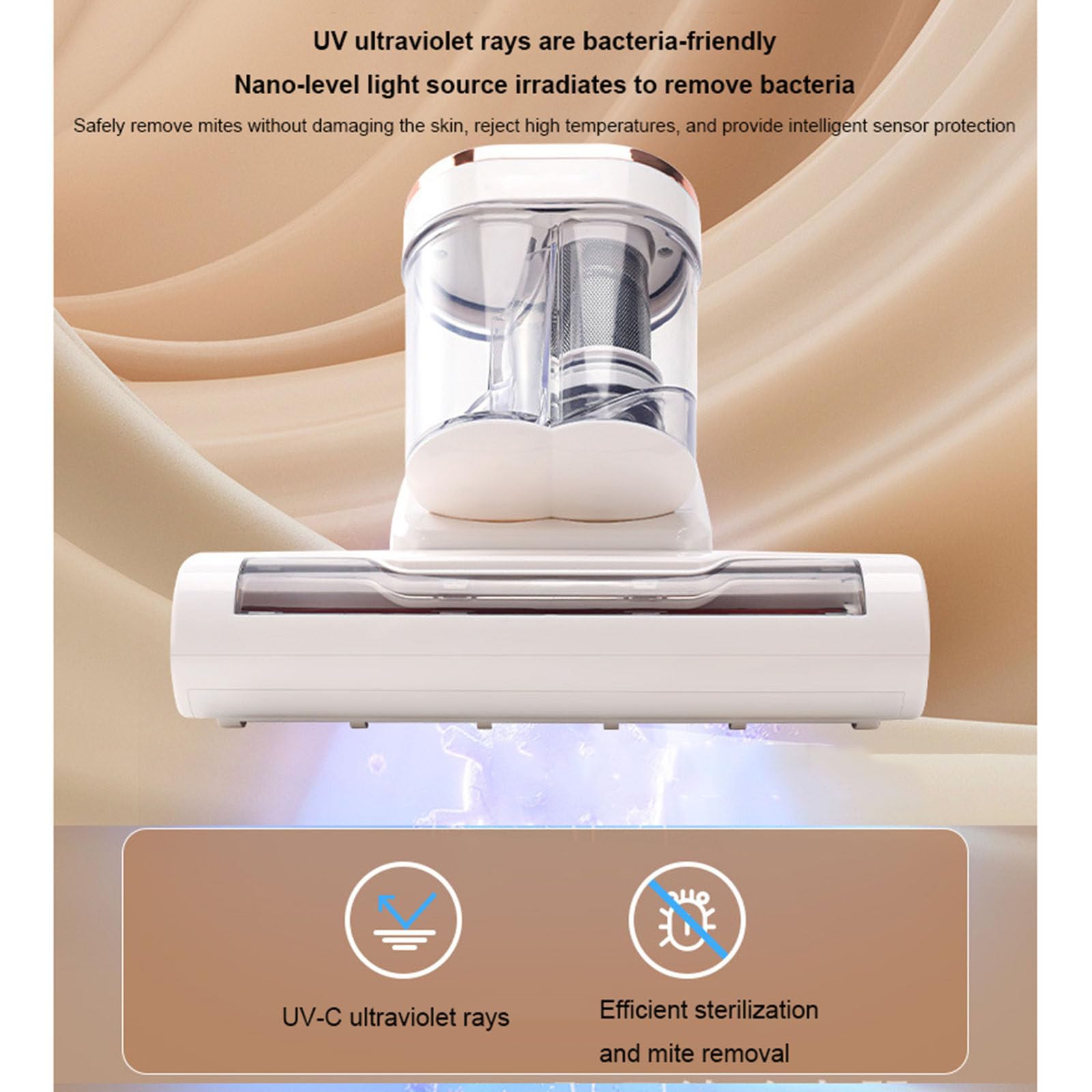 Aspiradora de mano con cable y filtro para cama, sofá y almohadas, con esterilización por luz ultravioleta y antiácaros, potencia de succión de 13 kPa