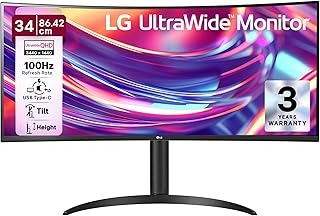 LG 34WR55QK 86.42cm (34 Inch) UltraWide QHD (3440x1440) Curved Monitor, 100Hz, sRGB 99% (Typ.), HDR10, Anti-Glare, 3-Side Virtually Borderless, HDMI X 2, DP, USB-C, Tilt/Height Adjustable (Black)