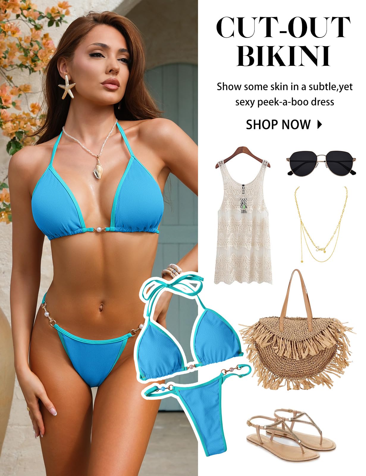 Nadeer Bikini Mujer Sexy Traje de Baño de Dos Piezas Halter Triángulo Bikini Top Cintura Baja Tanga Bañador Ropa de Playa