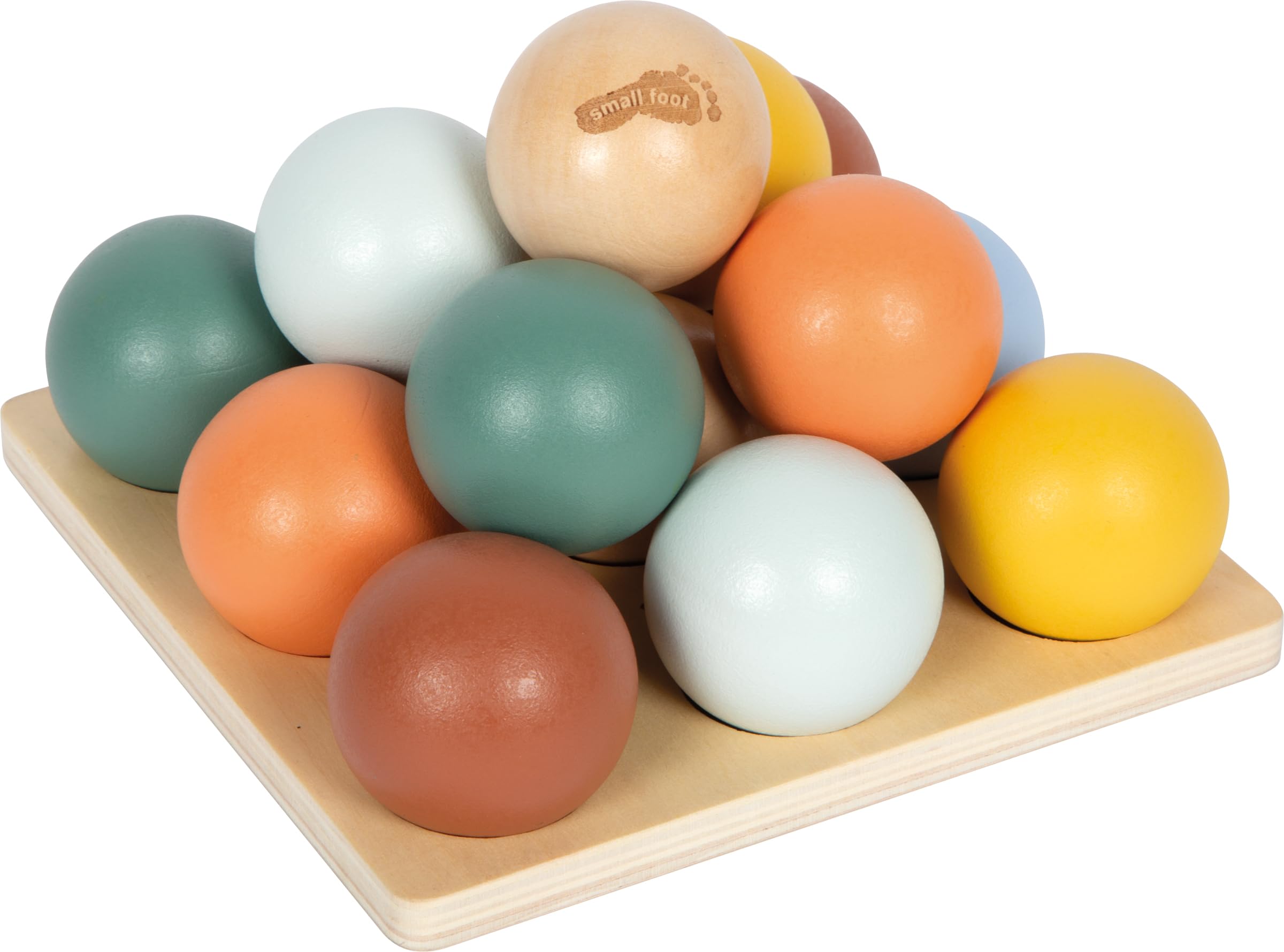 small foot Montessori sorting game with a drum, consisting of FSC® 100%-certified wood, board with 9 hollows, 14 balls, from 1 year of age, 12815