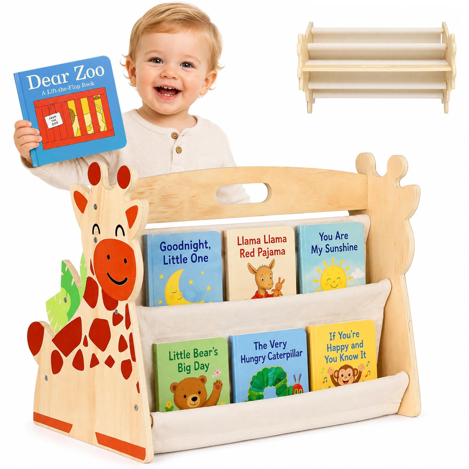 Dyserbuy Kids Bookshelf, Double-Sided Wooden Book Shelf with 4 Compartments