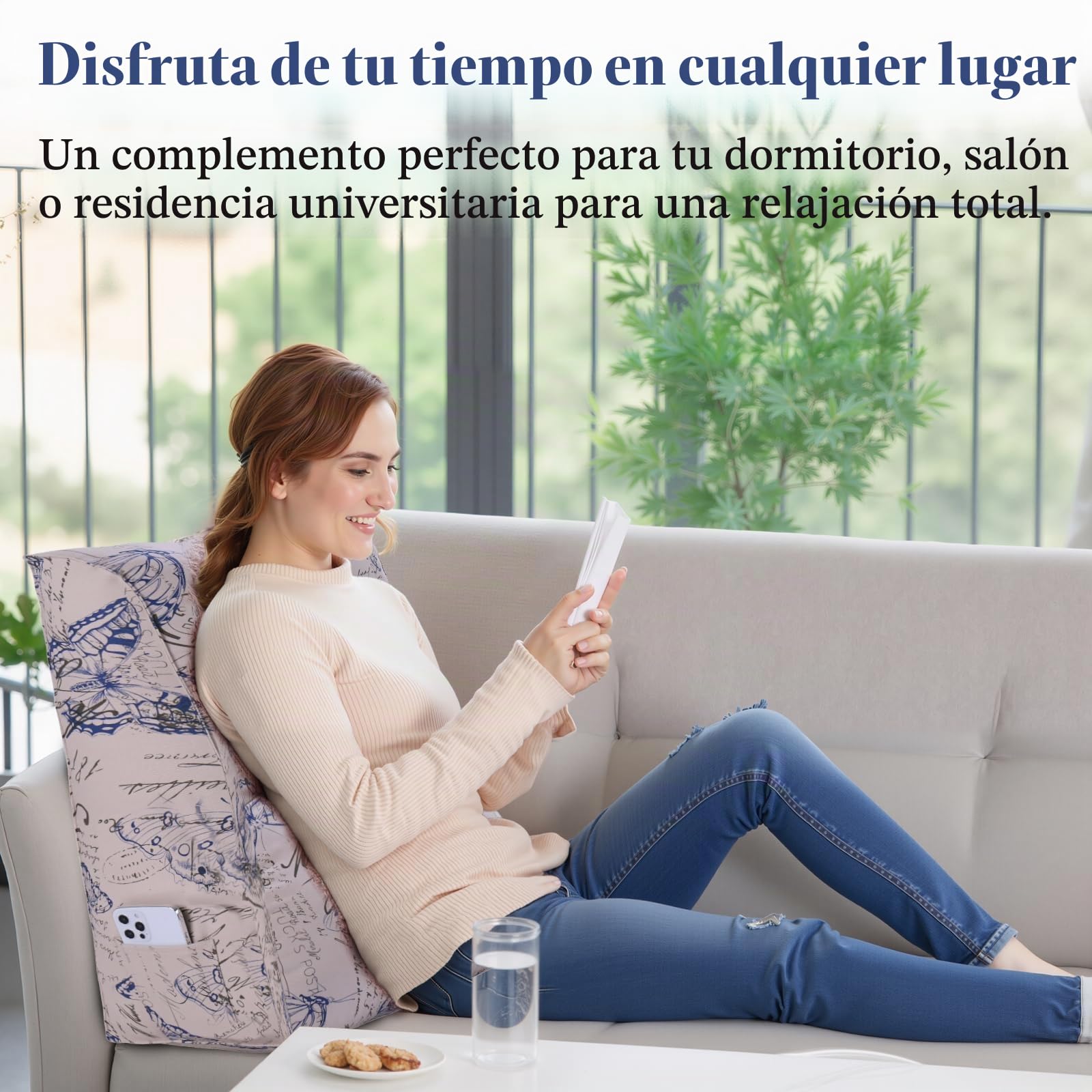 Almohada de Lectura Curva para Cama, Almohada de cuña para cabecera para Apoyo de Espalda, Almohada de Espalda para Sentarse en la Cama o el sofá, con Funda extraíble
