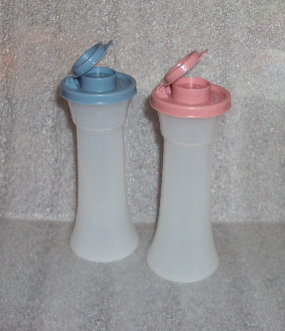 Tupperware Tall Hourglass Salt and Pepper Shakers Set, Country Pastel Blue Pink