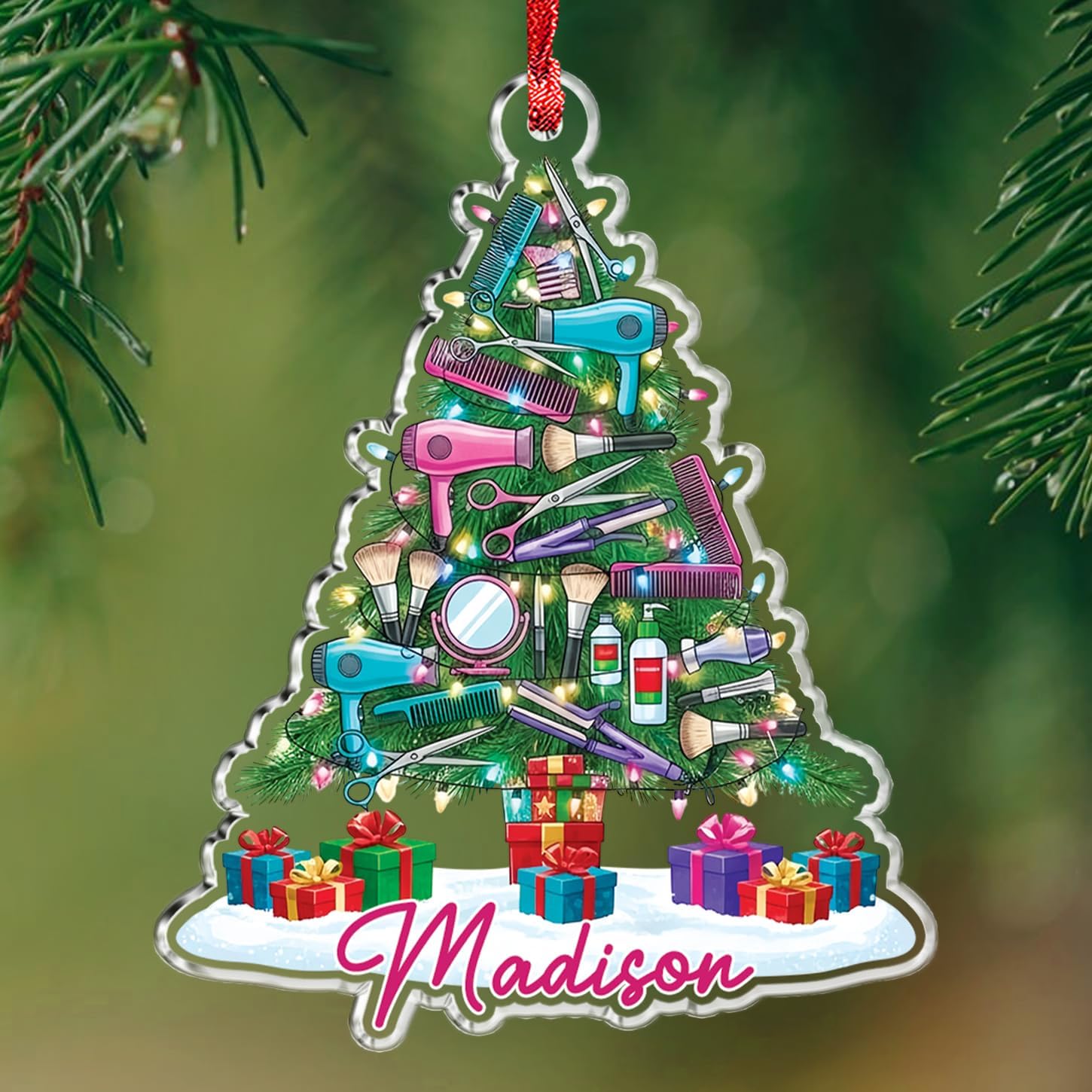 Hair Stylist Acrylic Ornament, Custom Name Salon Tools Tree Ornament, Gift for Barber Or Beautician, 2026 Personalized Hairdresser 2D Shaped Ornaments, Hairstylist Appreciation Keepsake Gifts