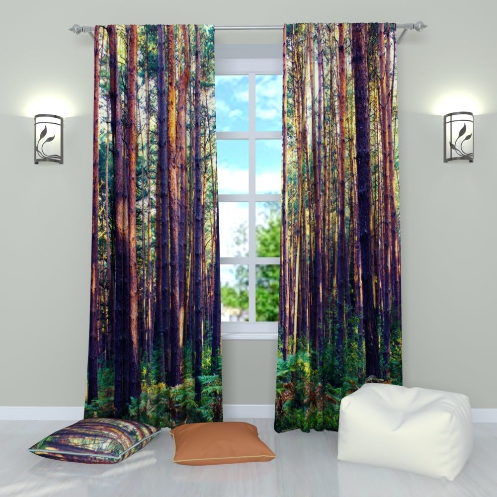 Factory4me Forest Green Curtains with Deciduous Trees Beech Sunshine Nature Landscape Summer Woodland Scene Darkening Window Set of 2 84 inches Panels for Living Room Bedroom Kitchen