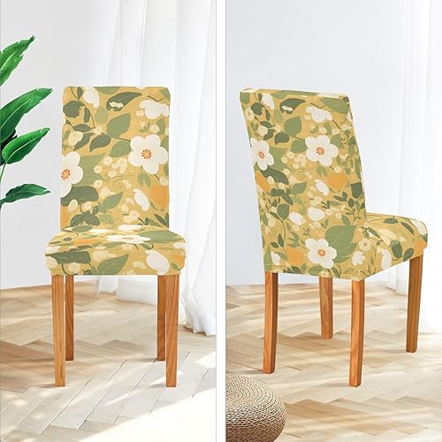 Miniatura 4 de Pastoral Illustration Floral Yellow Decorative Chair Cover for Dorm Desk Chair for Dining Room Anti-Dust Chair Covers with Bottom Straps cubre