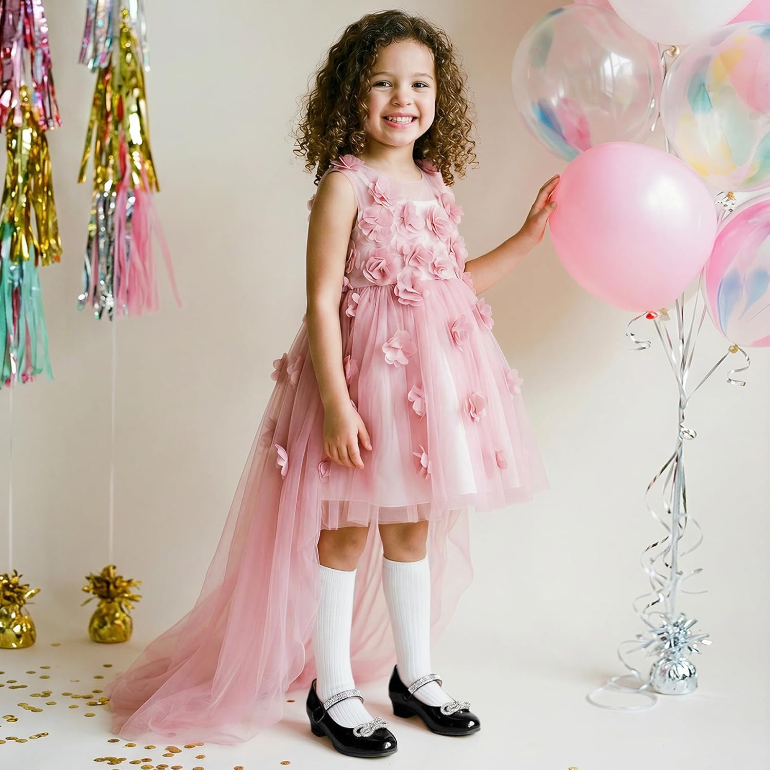 K KomForme Girls Dress Shoes Princess Bow Flats with Rhinestone for Wedding Party, Toddler/Little Kid/Big Kid - Image 2