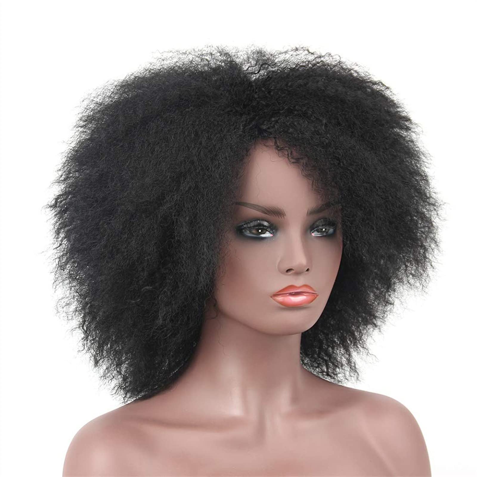 Pelo Natural Pelucas rizadas Afro largas for Mujeres Negras Peluca de Pelo sintético Resistente al Calor Esponjoso y Rizado Suave for Cosplay de Fiesta Diaria Mujer Peluca