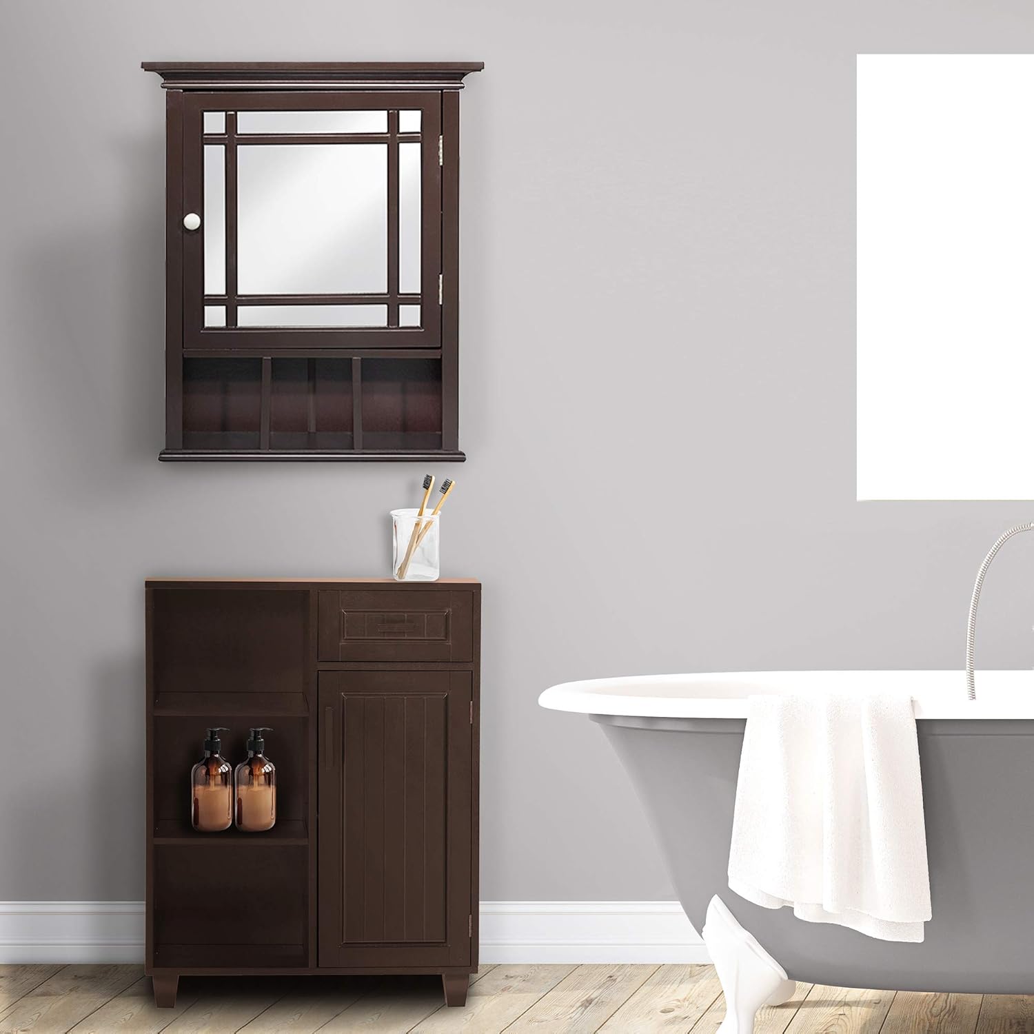 Buу 1 gеt 1 Teamson Home Neal Detachable Bathroom Cabinet, Dark Espresso