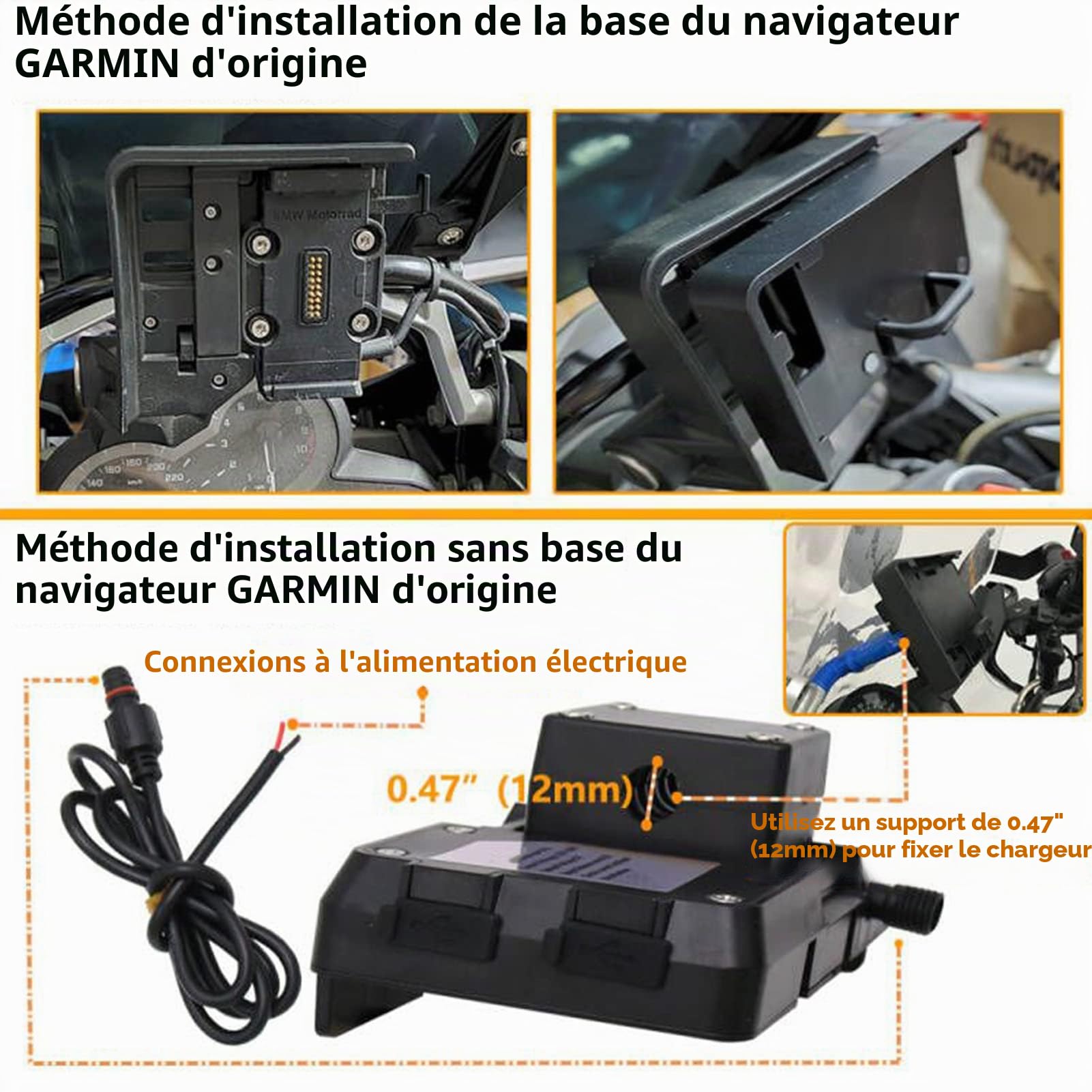 Accessoires de Support de Navigation pour Téléphone Portable avec Chargeur USB pour BMW R1200GS LC et Adventure S1000XR R1200RS