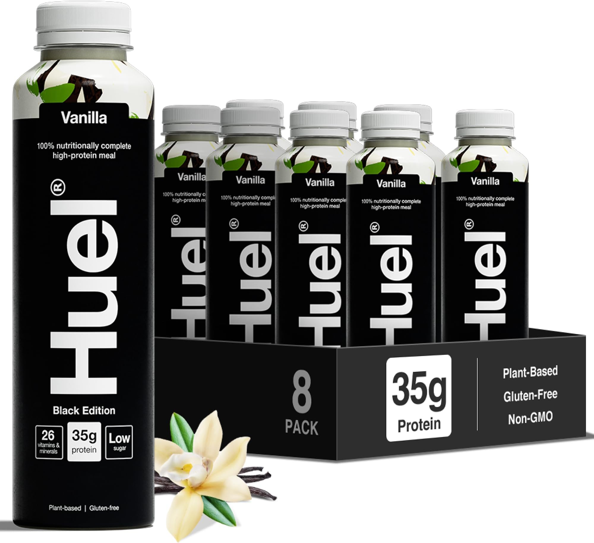 Huel Black Edition Ready-to-Drink | 35g Plant-Based Protein | Complete Nutrition | More Than a Meal Replacement | Gluten-Free | 8x 500ml Bottles (8x500ml, Vanilla)