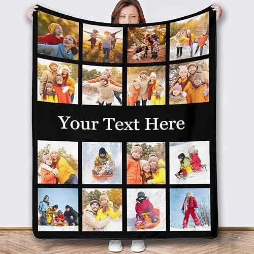 Artsadd Manta personalizada de collage de 16 fotos para niños como regalo de cumpleaños, manta de cama personalizada con imágenes para mamá y papá,