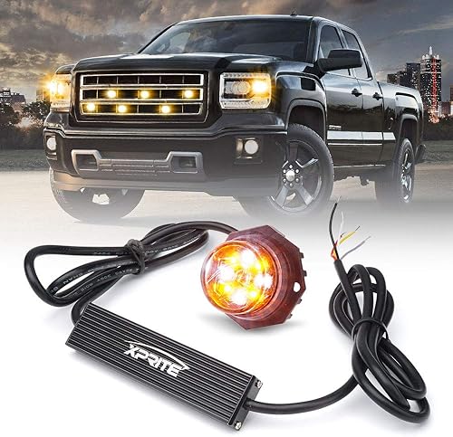 Xprite Kit de luces estroboscópicas LED ámbar blanco, precaución de emergencia, advertencia de peligro, bombilla intermitente para rejilla de faros