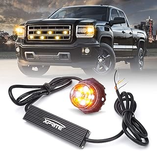 Xprite Hideaway Strobe Lights White Amber LED Strobe Light Kit with 14 Flash Patterns Grill Strobe Lights for Trucks Surface Mount Headlight Taillight Emergency Warning for Work and Tow Vehicles - 1PC