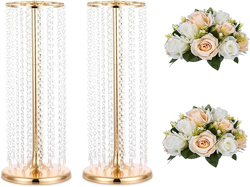 Nuptio Juego de 2 jarrones de boda y 2 flores artificiales para centros de mesa de boda