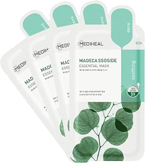 Mediheal Madecassoside Essential Korean Sheet Mask - Cica 3X for Blemish-Prone Sensitive Skin, Hydrating Calming 4 Sheets