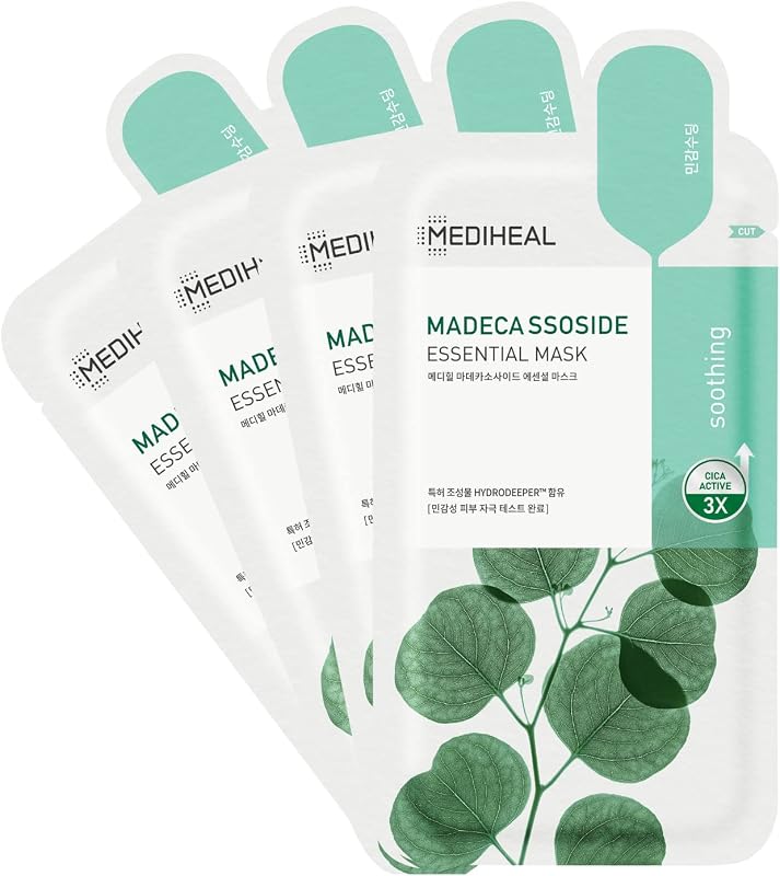 Best Korean Sheet Mask - Madecassoside Essential Face Mask 4 Sheets For Sensitive Blemish Prone All Skin Types Hydrating Moisturizing Calming Soothing