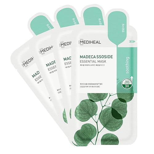 Mediheal La mejor mascarilla coreana de hoja  Madecassoside Essential Face Mask 4 hojas para sensibles a manchas propensas a todo tipo de piel