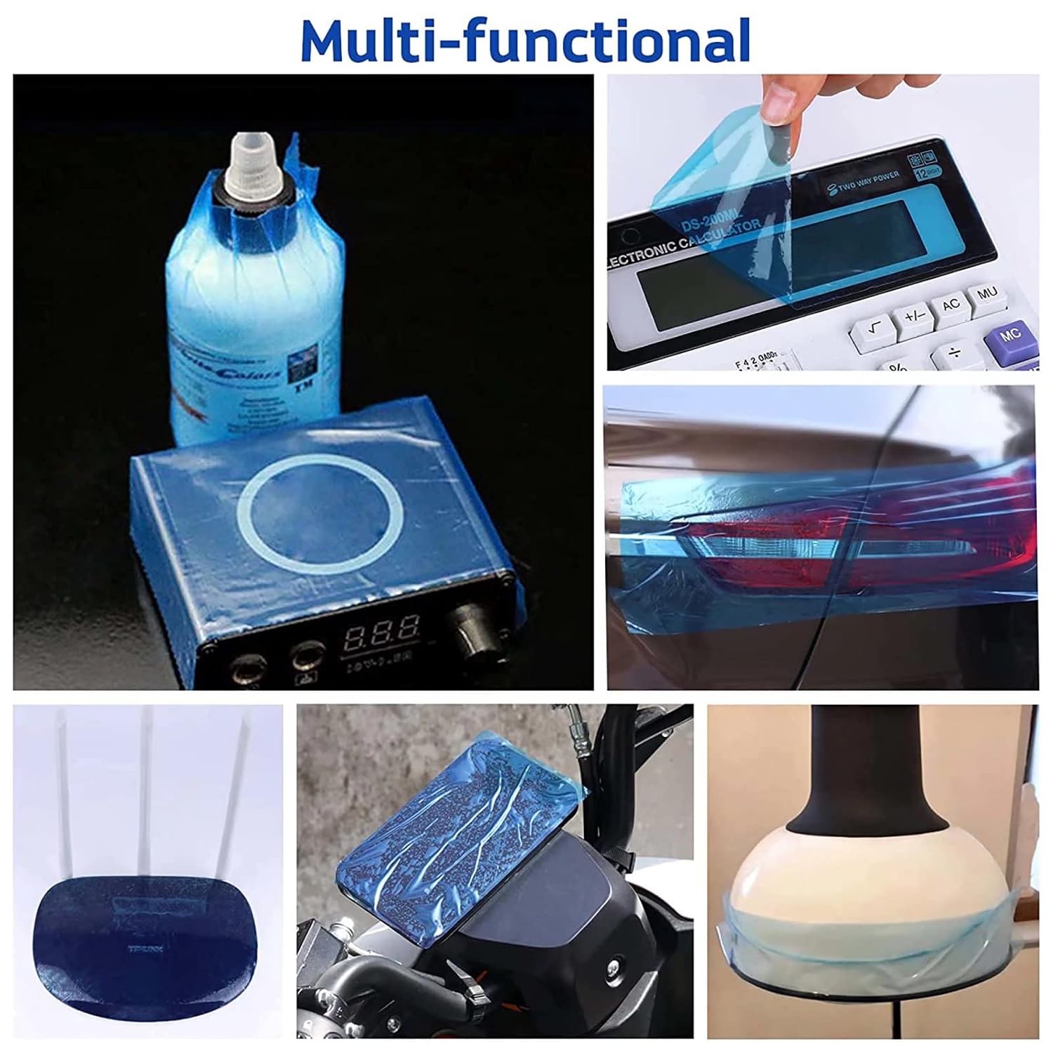 Blue Barrier Film 4 Inch x 6 Inch Barrier Film Tape 1200 Sheets Self-Adhesive Barrier Film Roll Disposable PE Protective Film for Dental Medical Tattoo w/Dispenser Box 2 Positioning Pen Fixed Base