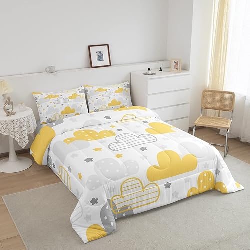 Miniatura 2 de Erosebridal Juego de ropa de cama de 2 piezas con diseño de nubes de dibujos animados para niños, juego de edredón de estrellas lindas con temática