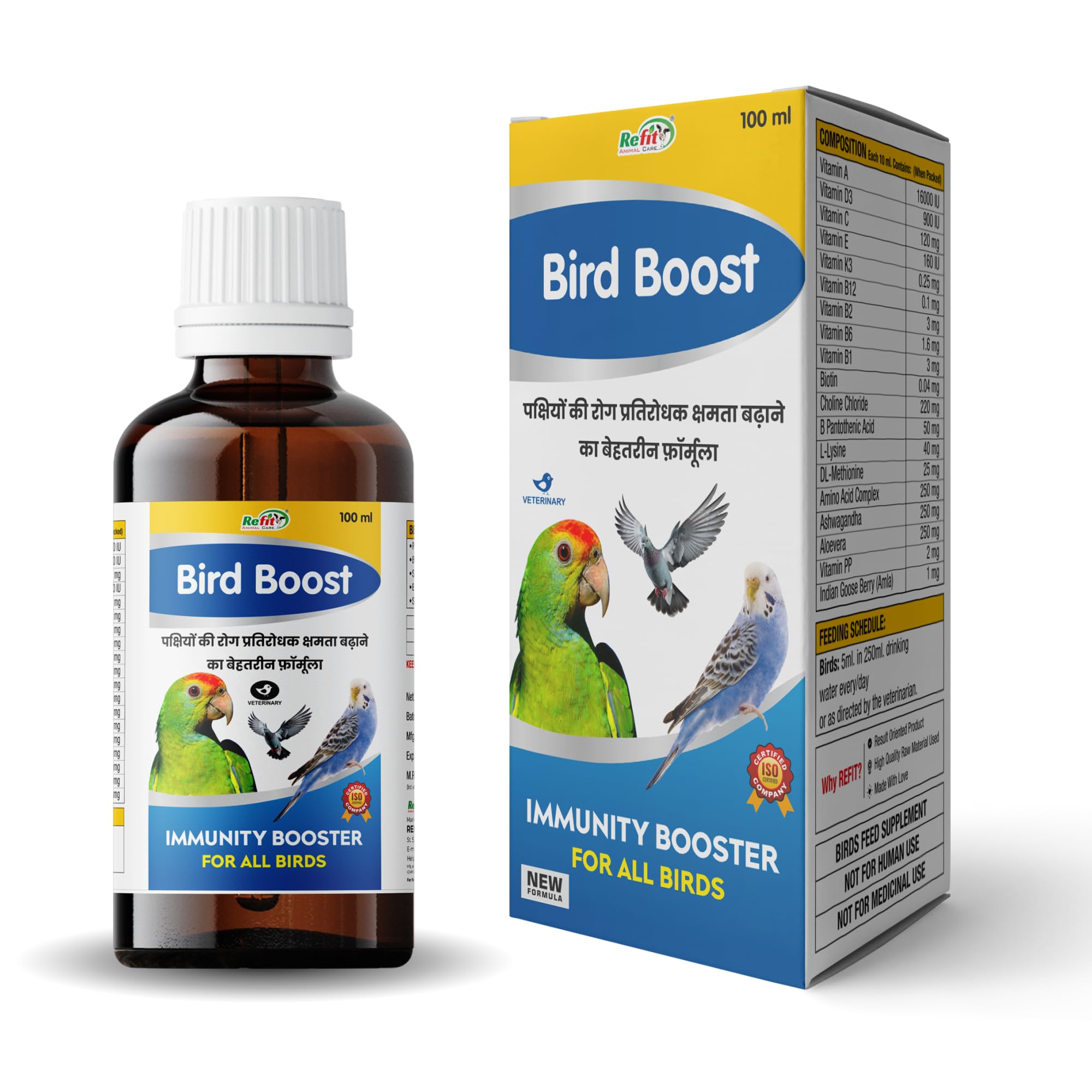 REFIT ANIMAL CARE Immunity Booster for Birds for Growth, Health and Immunity with Essential Vitamins, Minerals and Amino Acids, 100 ml, Bird-Boost