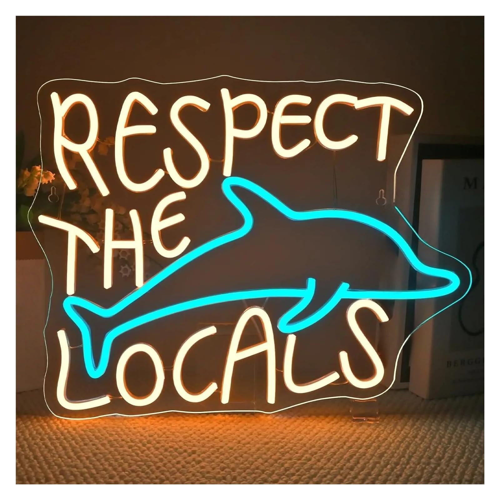 SHOUXI Sign Lamp Respect The Locals Neon Sign Dolphin Light Dimmable USB Powered for Club Bedroom Home Party Personzalized Decor 38.4cmx30cm