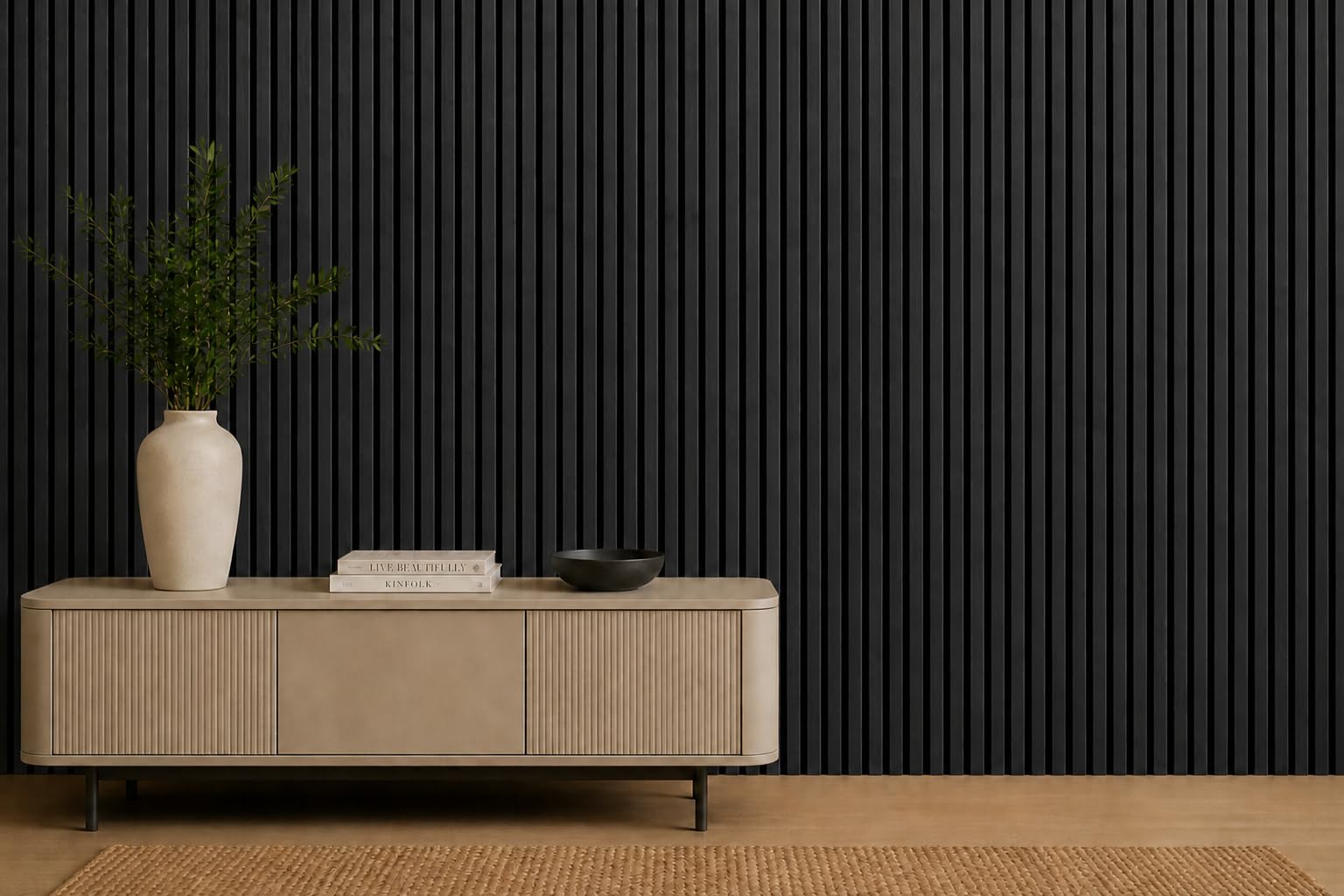 Dirty Pro Tools Wallnut Oak Black Grey Acoustic Slatted Wall Panel Decorative Slat 3D Timber Oak Natural - 2400Mm X 600Mm (Panel Black Oak 2400X600mm)