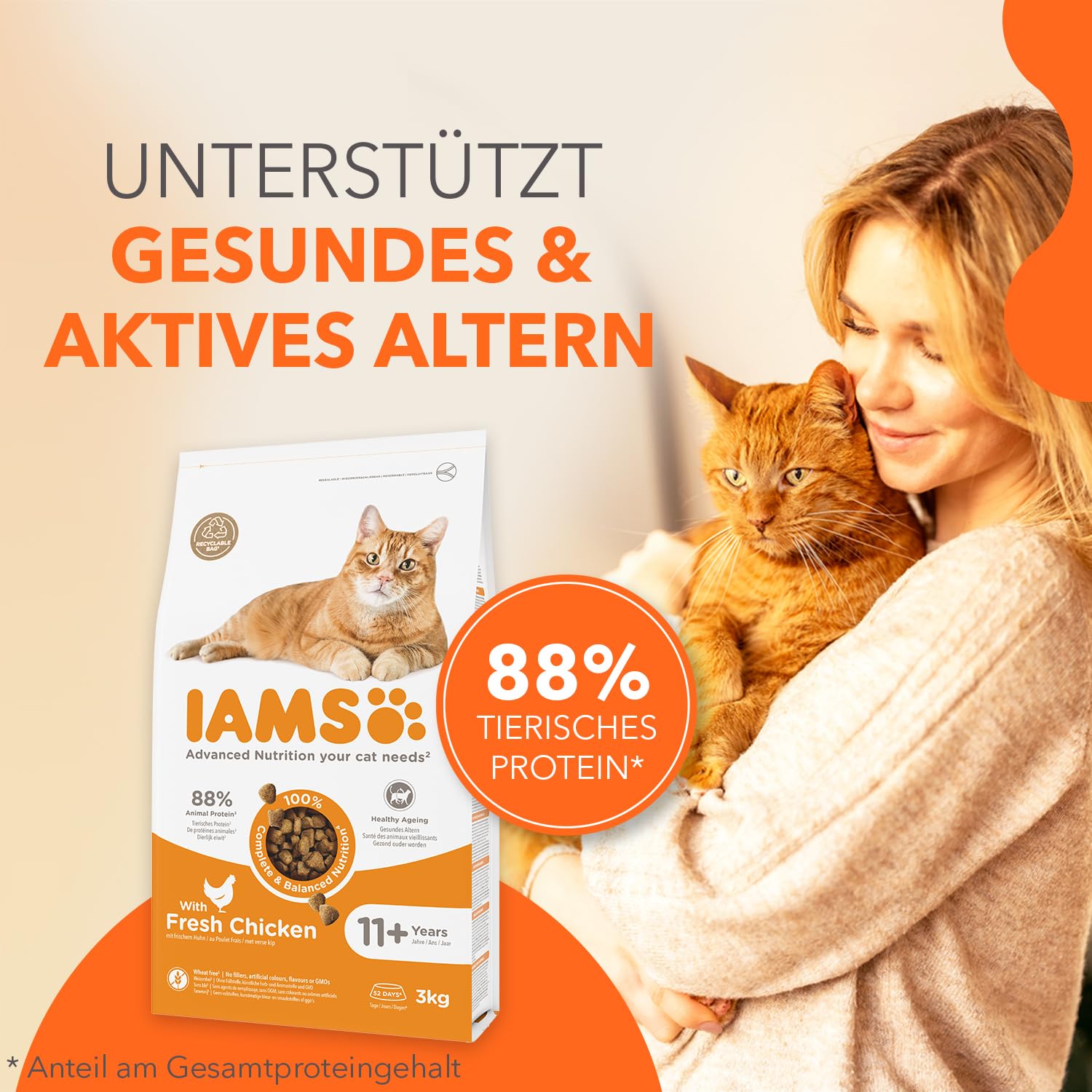 IAMS Senior Katzenfutter trocken mit Huhn ab 11 Jahren, 10 kg | Trockenfutter | für ältere Katzen | ab 11 Jahren