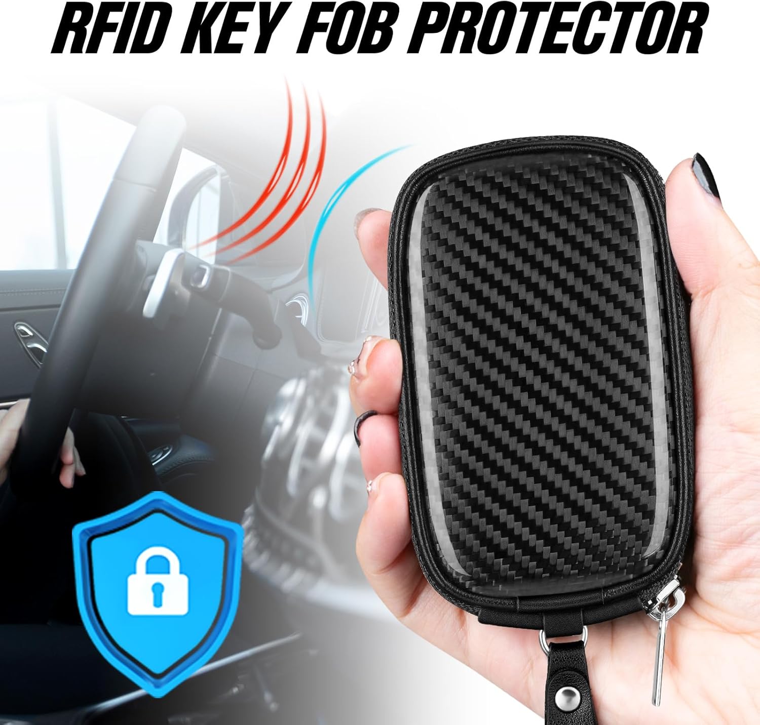 Faraday Key Fob Protector Carbon Fiber Car Key Shielding Bag for RFID Signal Blocking Anti-Theft Accessory for RFID Blocking Car Key Pouch Anti-Theft Car Security Cage - Image 4