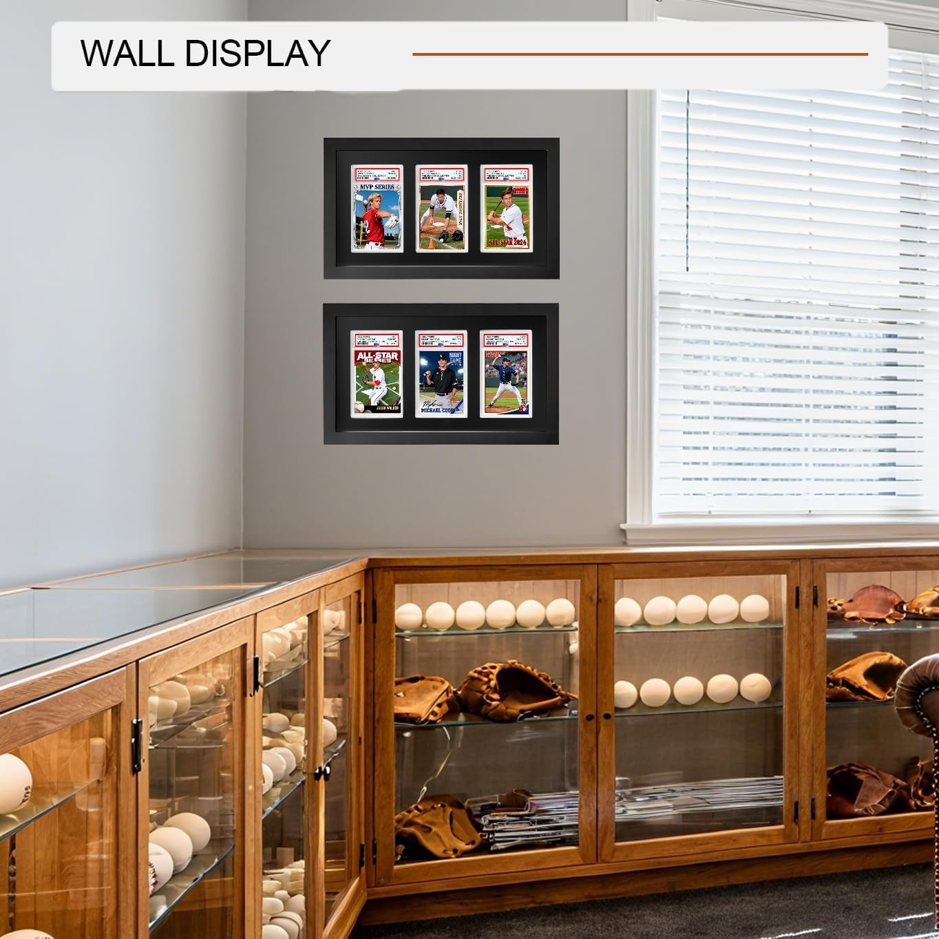 Triple Graded Card Display Frame – Compatible with PSA, CGC, TAG Slabs – Solid Wood Frame with Black Velvet EVA – Easy No-Tool Setup, Wall Mount or Desktop Display