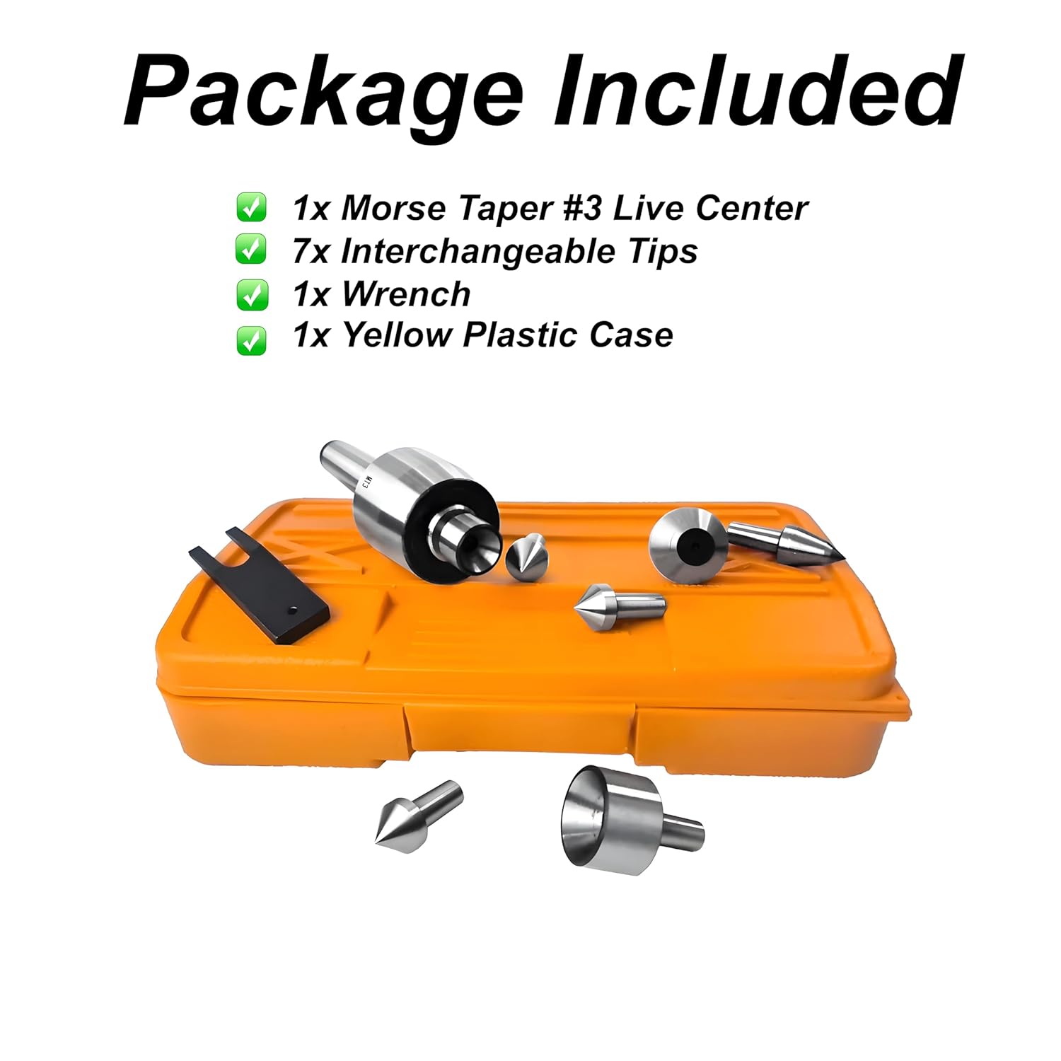 Mt3 Medium Duty Live Center Set, 3MT Morse Taper Live Center Revolving High Carbon Steel Interchangeable with 7 PCS Tip, Fit for Lathe Tailstock Machine