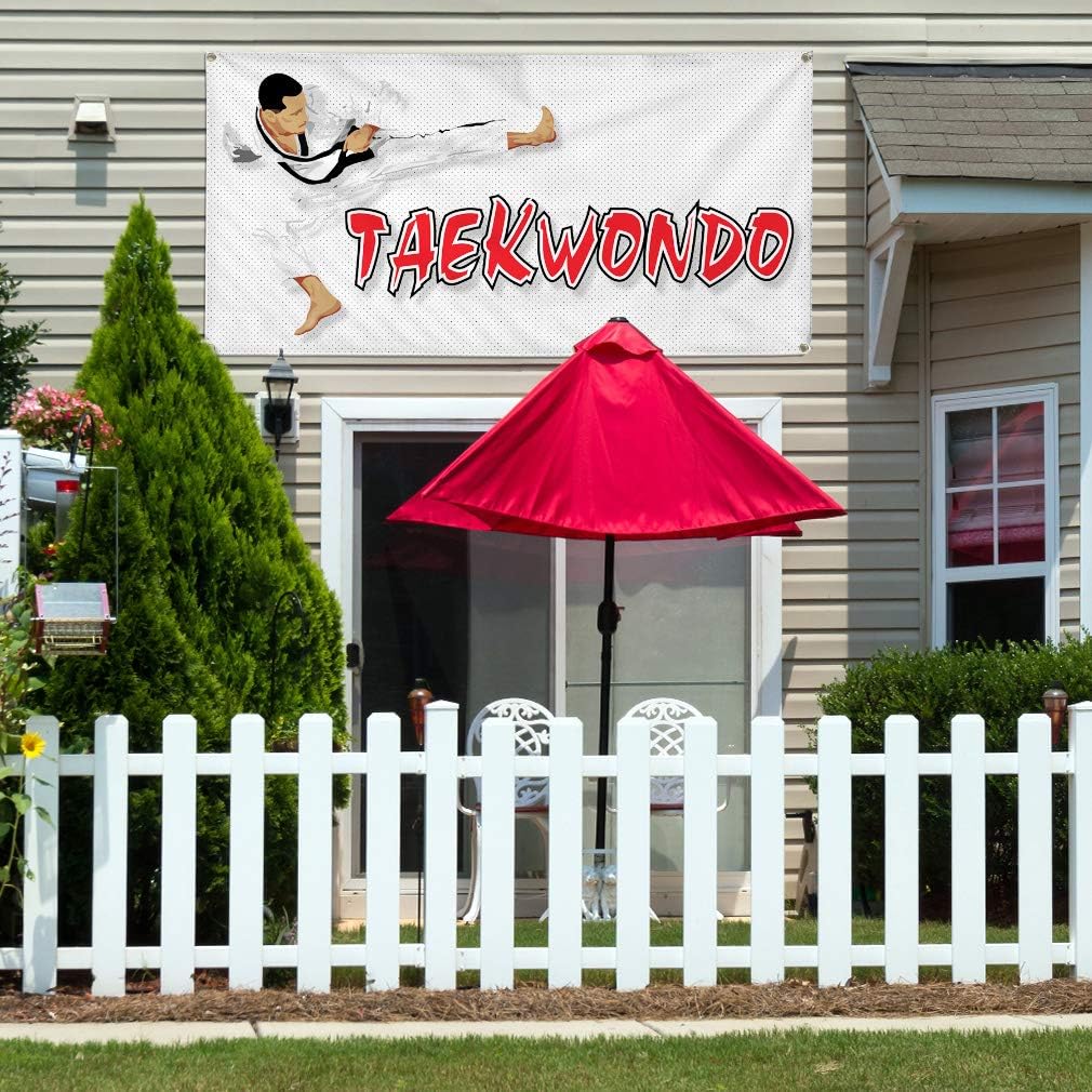Vinyl Banner Multiple Sizes Taekwondo Business A Lifestyle Outdoor Weatherproof Industrial Yard Signs White 4 Grommets 16x40Inches
