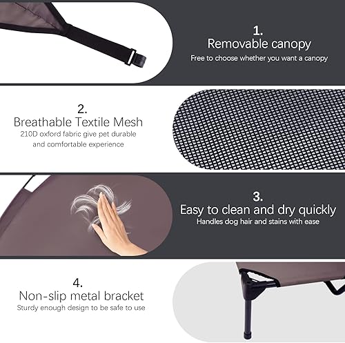 Miniatura 2 de Cama elevada para perros para exteriores con toldo, cubierta extraíble elevada, camas refrescantes para perros con sombra de agua, tienda de campaña