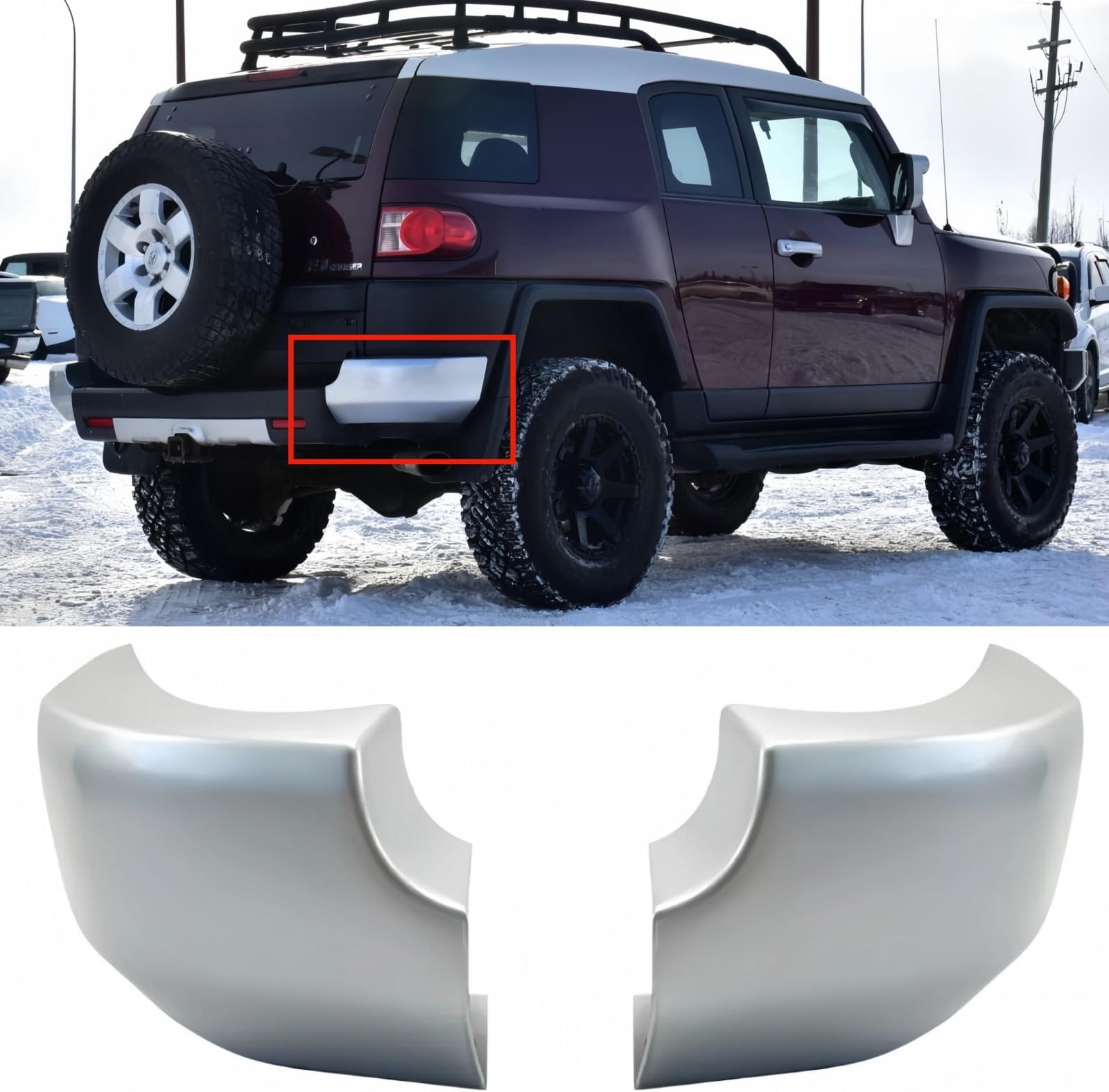 Rear Bumper End Pad Silver Compatible with Toyota FJ 2007-2014 Rear Corner Bumper End Cap Replace for TO1104121,52463-35021,TO1105121,52462-35021 Pair LH & RH