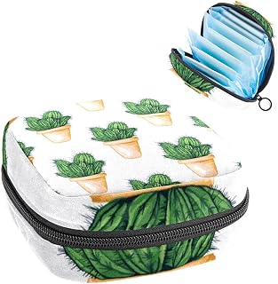 Period Pouch, Portable Tampon Storage Bag for Sanitary Napkins, Cactus Print, Multicolor, 4.7x6.6x6.6 in/12x17x17 cm