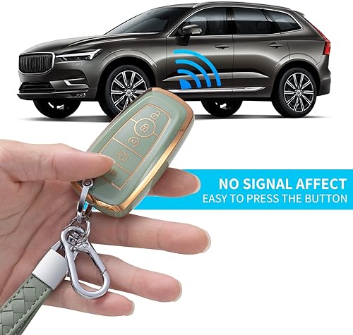 Miniatura 3 de CHEZENHUI Compatible con funda para llavero Ford con cordón de cuero, funda protectora para llave de automóvil para Ford Explorer Fusion Escape F150