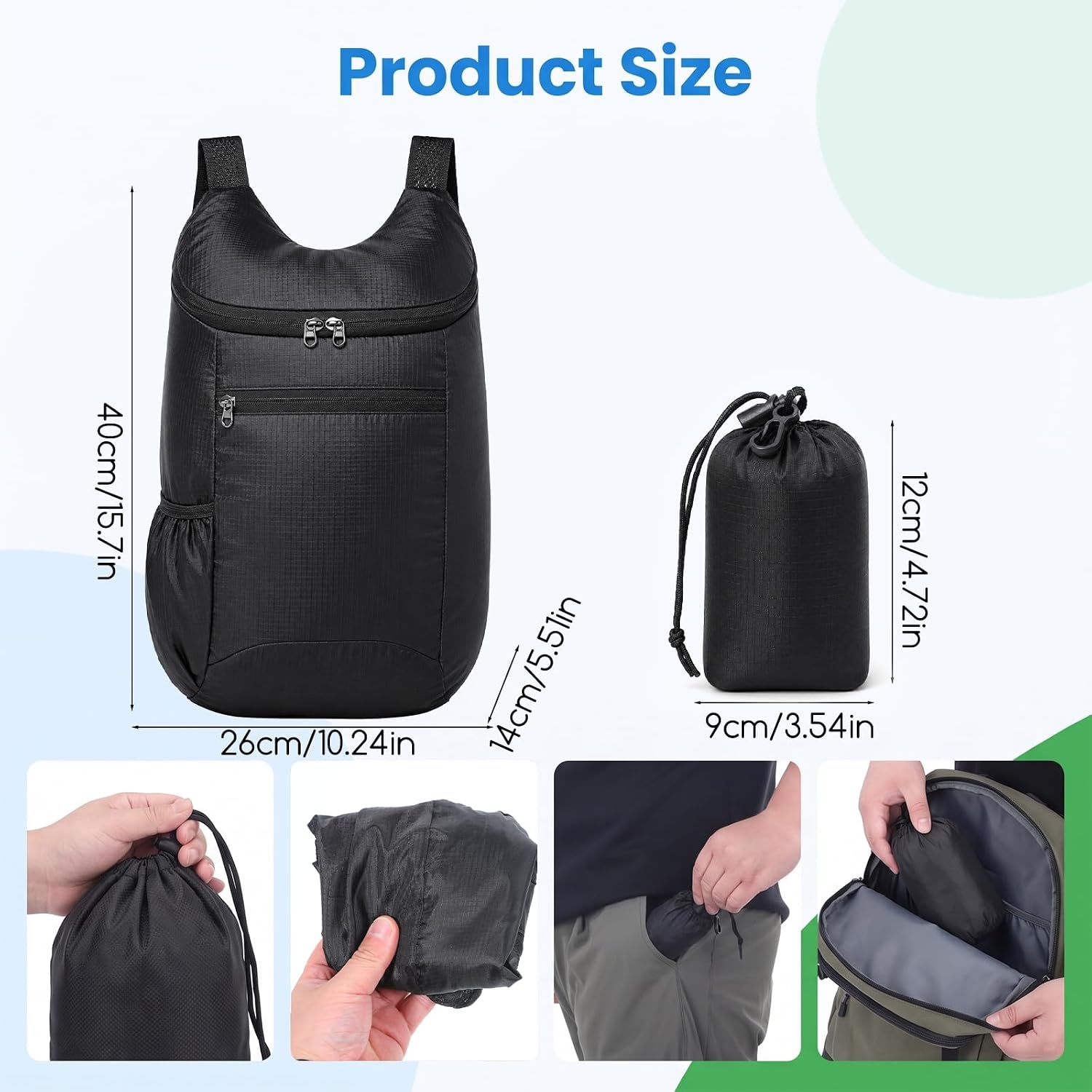 Packable Backpack, Waterproof Foldable Backpack with Storage Pouch