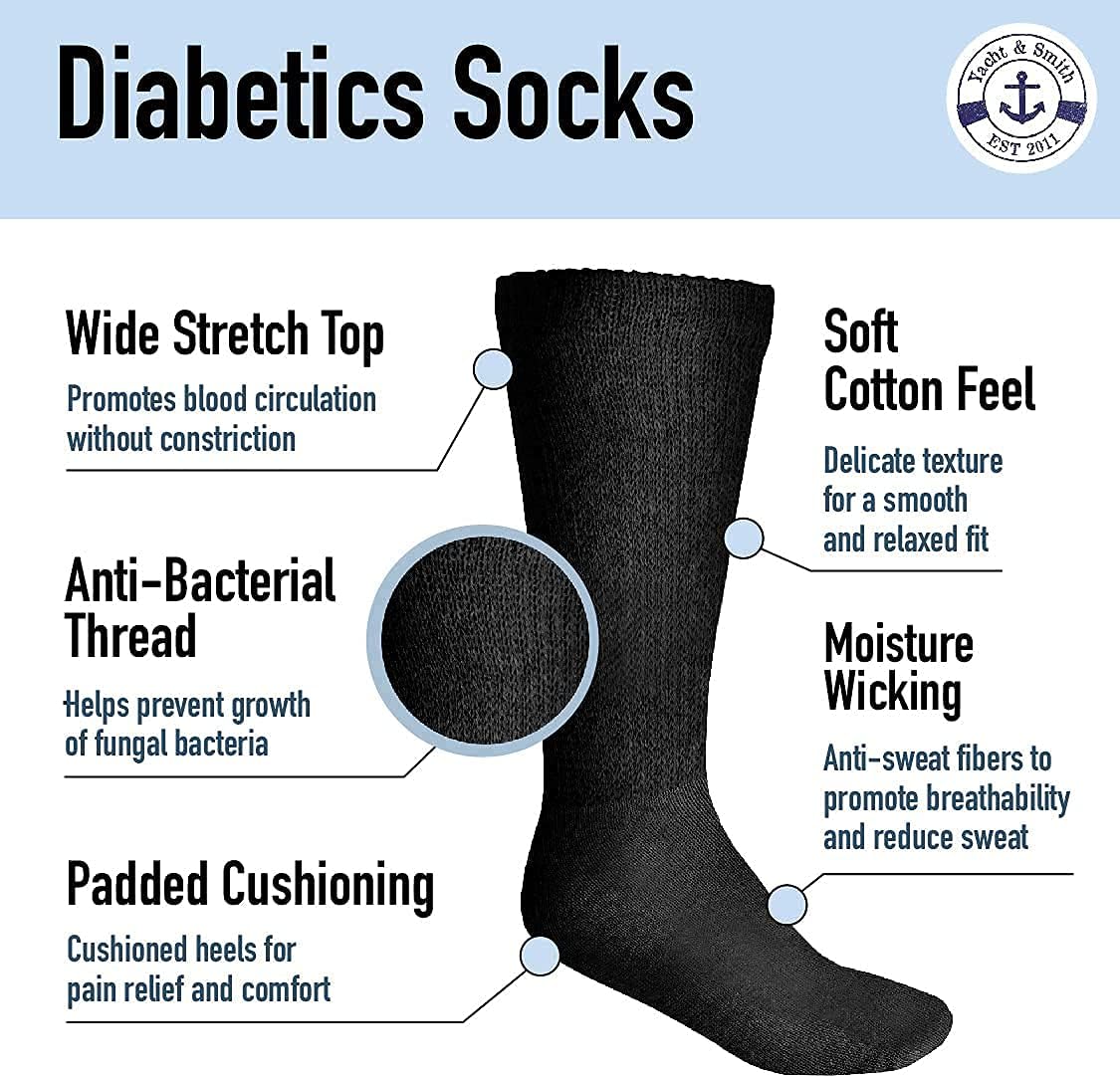 Yacht & Smith Women's Diabetic Neuropathy Edema Socks, Cotton Crew, Medical Sock