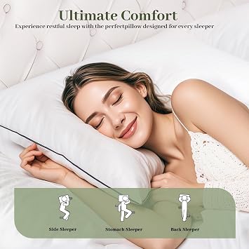 Queen Size Bed Pillows, Down Alternative, Gusseted Design, Set of 2, White