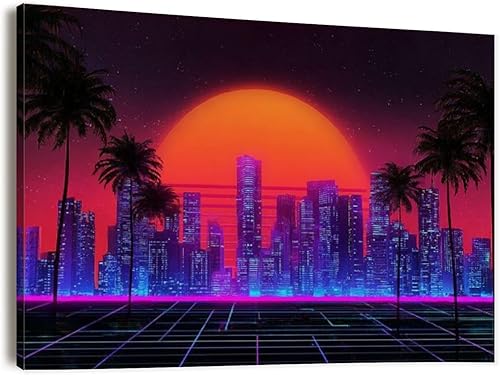 Miniatura 21 de Large Wall Art Prints 30"x60" Retro wave synthwave vaporwave skyline scenery landscape Framed Canvas Wall Art Painting Artwork Poster Picture Wall